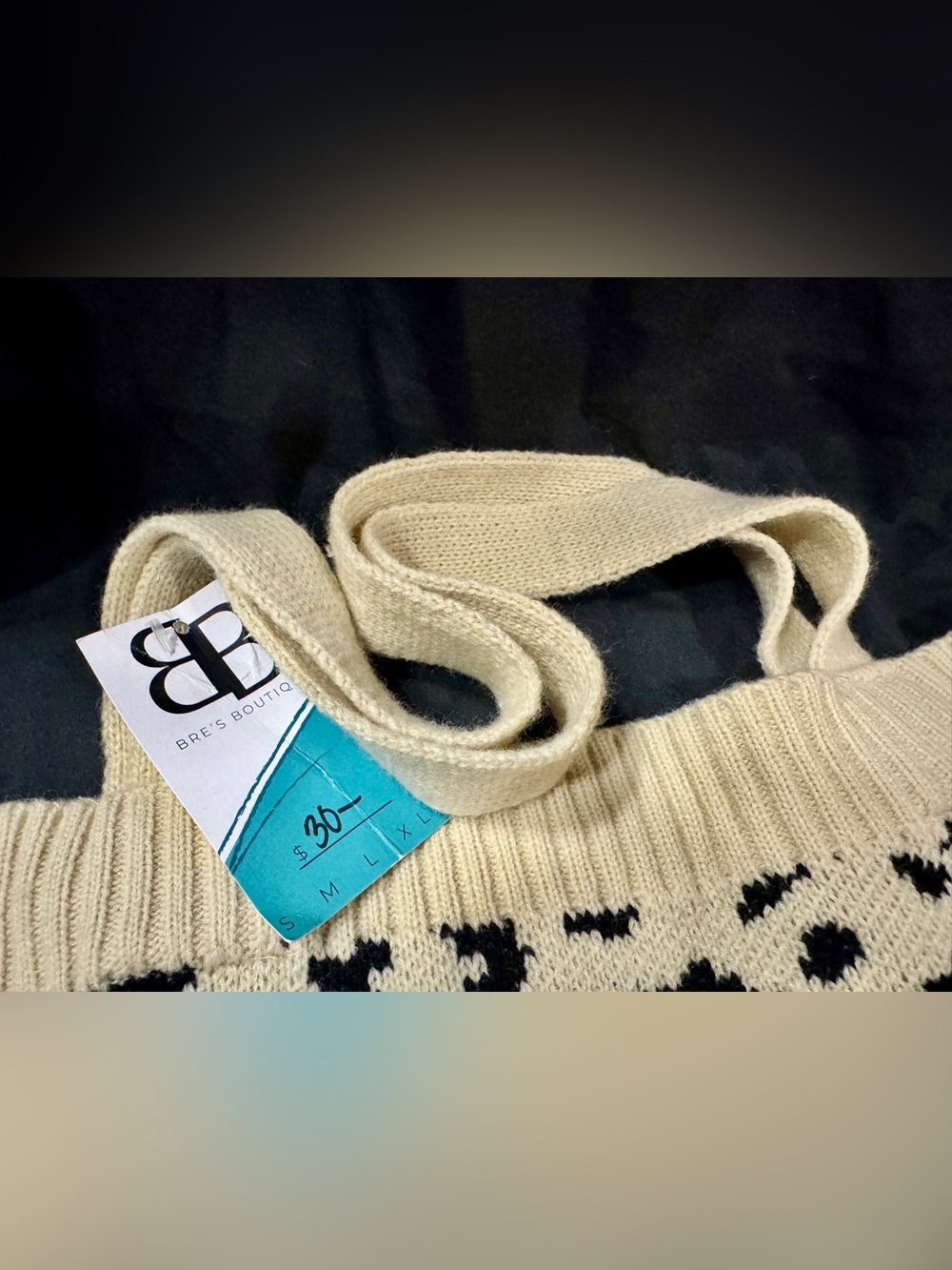 NWT Bre’s Boutique Leopard Print Knit Tote Bag — Cream & Black - Picture 4 of 7